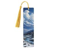 Wooden Bookmarks for Men Women, Snowy Mountains in the Far, Unique Handmade Bookmarks with Tassel for Book Lovers, Birthday Gift and Gift for Women and Men (5 Pack)