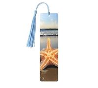 Wooden Bookmarks for Men Women, Starfish, Seashell, Sunny Beach, Unique Handmade Bookmarks with Tassel for Book Lovers, Gift (5 Pack)