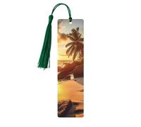 Wooden Bookmarks for Men Women, Tropical Beach at Sunset Bookmarks Unique Handmade Bookmarks with Tassel for Book Lovers Birthday Gifts (5 Pack)
