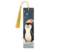 Wooden Bookmarks for Men Women with Penguins Merry Christmas Unique Handmade Bookmarks with Tassel Wooden Bookmarks for Book Lovers 5 Pack