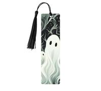 Wooden Bookmarks for Women Men Vintage Wood Bookmark with Tassels Fancy Craft Book Mark White Patterned Ghost Cute Wood Hanging Tags Ornaments for Book Lovers Birthday Teachers Gift