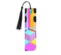 Wooden Bookmarks Set of 5, Double Sided Saturated Soft Colors, Honeycomb Printed with Tassels, Natural Wood Book Marks for Reading, Adults Women Men, Book Lovers Gifts, Reading Accessories