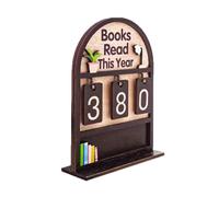 Wooden Books Read This Year Counter, Book Tracker Sign with Flip Numbers, Mini Bookshelf Decor, Gift for Readers and Book Lovers, Brown