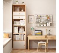 Wooden Bookshelf with 4 Drawers & Doors Freestanding Storage Cabinet for Bedroom Living Room & Office 179.8 cm Tall Stylish Natural Finish Space Saving Organizer