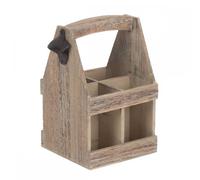 Wooden Bottle Caddy, 4-Pack Beer Carrier with Built-in Metal Bottle Opener