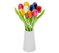 Wooden bouquet of tulips in an elegant design wooden vase, artificial tulips, hand-painted, 21 cm high, bouquet of flowers, decoration, birthday, anniversary, made in Holland
