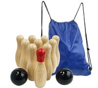 Wooden Bowling Game Throwing Bottles Outdoor Lawn Game for Family Pins Game Set with Carring Bag (H 15cm, 10 pins+2 balls)