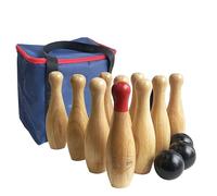 Wooden Bowling Game Throwing Bottles Outdoor Lawn Game for Family Pins Game Set with Carring Bag (H 26cm, 10 pins+3 balls)