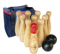 Wooden Bowling Game Throwing Bottles Outdoor Lawn Game for Family Pins Game Set with Carring Bag (H 20cm, 10 pins+2 balls)