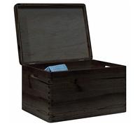 Wooden Box 40x30x23cm Solid Pine Unfinished Black Hinged Lid Keepsake Rustic XL