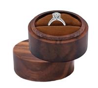 Wooden Box for Rings - Round Walnut Jeweler | Portable Boxes for Saving Rings, Necklace , Memory for Commitment, Marriage Proposal, Ceremony, Gift, Gift