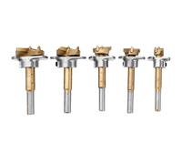 (Wooden Box Packing) 5PCS 15/20/25/30/35mm Forstner Drill Bit Set Titanium Coating Wood Auger Cutter Positioning Hole Saw Cutter Hinge Hole Opener