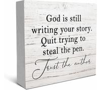 Wooden Box sign Christian Inspirational Decor "God Is Still Writing Your Story" Bible Verse Sign Prayer Room Office Shelf Table Decor 5x5inch