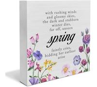 Wooden Box Sign - Country Farmhouse Spring Floral Quote Sign Rustic Spring Home Shelf Wall Decoration 5x5Inch