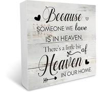 Wooden Box Sign Desk Decor Rustic Because Someone We Love is in Heaven Wood Block Plaque Box Sign for Home Living Room Shelf Table Decoration Gift 5x5 Inch