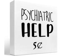 Wooden Box sign Funny Mental Health Decor "Help 5 Cents" Quotes Block Sign Home Office Shelf Table Decor 5x5inch