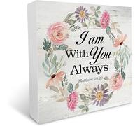 Wooden Box sign Inspirational Christian Decor Bible Verse "I am with You Always" Rustic Sign Home Office Desk Shelf Decor 5x5inch