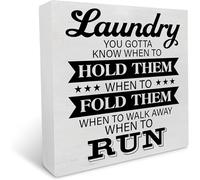 Wooden Box sign Inspirational Country Laundry Decor "Laundry You Gotta Know When to Hold Them" Rustic Block Sign Home Shelf Wall Decor 5x5inch