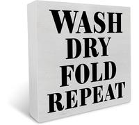 Wooden Box sign Inspirational Country Laundry Decor "Wash Dry Fold Repeat" Rustic Block Sign Home Shelf Table Decor 5x5inch