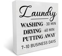 Wooden Box sign Inspirational Country Laundry Decor "Wash Dry" Quote Block Sign Rustic Home Shelf Table Decor 5x5inch