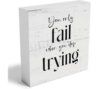 Wooden Box Sign - Inspirational Home Office Decor Farmhouse Wood Block for Family Bedroom Living Room Farm Garage Kitchen Apartment Bathroom Shelf Table Desk Decorations 5x5inch