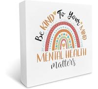 Wooden Box sign Inspirational Mental Health Decor "Be Kind to Your Mind Mental Health Matters" Plaque Mental Health Awareness Gift Office Shelf Decor 5x5inch
