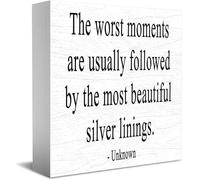 Wooden Box sign Motivational Decor, "The Worst Moments Are Usually Followed By The Most Beautiful Silver Linings" Sign, ideal for home office desk, tabletop shelf or positivity spaces 5x5Inch