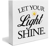 Wooden Box sign Spiritual Light Inspirational Decor "Let Your Light Shine" Wood Box Sign suitable for home office bedroom living room shelf wall or spiritual encouragement spaces 7x7Inch