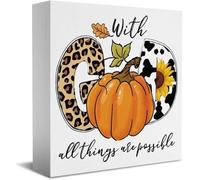 Wooden Box Sign - "With God All Things Are Possible" Sign Thanksgiving & Fall Decor for Desk Tiered Tray Christian Gift for Women Friends Farmhouse Office 5x5Inch