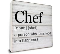 Wooden Box Sign - Wooden Chef Gift Bohemian Modern Mid-Century Vintage Style Decor for Office Bedroom Living Room Kitchen Bathroom 5x5Inch