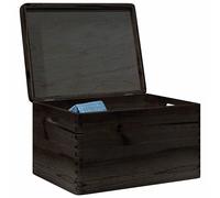 Wooden Box Solid Pine Unfinished Black 40x30x23cm Hinged Lid Handles Small Gift
