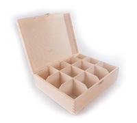 Wooden Box with 12 Sections & Clasp | 28.5 x 22.5 x 8 cm | Accessories Storage Case Tea Bag Sewing Jewellery Caddy Organiser Divided Compartments | Natural Unpainted & Untreated Decorative Wood