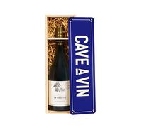 Wooden Box with La Villette Chardonnay 75cl & 'Cave a Vin' Stylish Metal Lid - Premium Metal Decorative Wall Sign