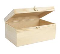 Wooden Box with Lid, 30 x 20 x 14 cm, Wooden Chest Memory Box, Baby Wooden Box, Multi-Purpose Box, Jewellery Box with Hinged Lid, Memory Box, Craft Gift Box, Toy Tools
