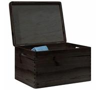 Wooden Box with Lid and Handles, Black, Made of Solid Pine Wood, 40 x 30 x 23 cm, 19 Litre Volume, Versatile Organiser for Storage and Sorting in Kitchen, Office, Bedroom