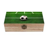 Wooden Boxes for Crafts Grass Field Soccer Playground Printed Natural Wooden Boxes Reusable Wooden Boxes Wooden Large Keepsake Box Storage Box Container with Hinged Lid Front Clasp for Home Storage