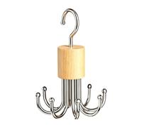 Wooden Bra Hanger for Closet - Rotating Storage Rack with 8 Foldable Hooks and Securing Clips, Space Saving Organizer for Tank Tops Belts Scarves, 360° Swivel Design for Bedroom Wardrobe Apartment Dor