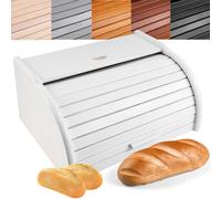 Creative Home White Wooden Bread Bin | 40 x 27.5 x 18.5 cm (+/- 1 cm) | Natural Beech Wood | Bread Box Container with Roll-Top Lid | Wooden Kitchen Storage box