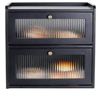 Wooden Bread Bin, Double Layer Bread Bin for Large Capacity Food Storage for Kitchen and Bakery, Wooden Bread Box, 36.5 x 24 x 34 cm (Black)