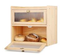 Wooden Bread Bin with 2 Levels for Kitchen Countertop, Large Bread Box Bread Storage Container with Wood Handle Clear Windows Keep Fresh Bread, Breadbox Storage for Bread, Coffee, Spices (3)