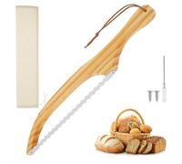 Wooden Bread Bow Knife Serrated Bread Bow Cutter Stainless Steel Sourdough Bread Knife Professional Bread Knife Cutter with Wooden Handle for Homemade Bread Sourdough Bagel Cake Fruit