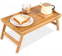 Wooden Breakfast in Bed Tray, 50 x 30 x 23 cm Serving LapTray With Folding Legs And Handles Garden Camping Camper Van Aid Compact Space Saving Natural Lightweight Acacia Wood Trays