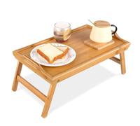 Wooden Breakfast in Bed Tray, 50 x 30 x 23 cm Serving Lap Tray With Folding Legs And Handles Camping Tray Compact Space Saving Natural Lightweight Bed Tray
