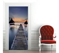 Wooden Bridge Door Stickers for Interior Doors Sunset Landscape 3D Door Sticker Murals Decals Wallpaper Self Adhesive Waterproof Poster for Bedroom Living Bathroom 85x200 cm B-4380