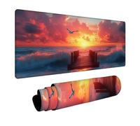 Wooden Bridge Mouse Mat, Waterproof Gaming Mouse pad Office Accessories 24”x56” Mousepad for Improve Accuracy Speed, Sea Waves Desk Mat for Laptop Keyboard Office Product Desk Autumn Decor FSBD-5367