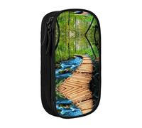 Wooden Bridge Stream Water Print Pencil Case Coin Key Card Bag Purse Large Pen Pouch for Kids Boys School Office
