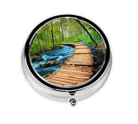 Wooden Bridge Stream Water Print Personalised Portable Pillbox with,Mini Pillbox Compact and Convenient Pill Organiser for Storing and Organising Pills