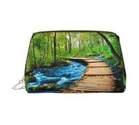 Wooden Bridge Stream Water Toiletry Pouch, Travel-Friendly Makeup Organizer for Makeup Brushes, Lipsticks