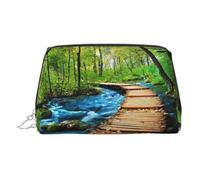 Wooden Bridge Stream Water Toiletry Pouch, Travel-Friendly Makeup Organizer for Makeup Brushes, Lipsticks