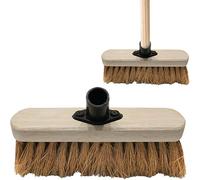 Wooden Bristle Bassine Brush Broom Head - Floor Cleaning, Sweeping | Pvc Bracket Sweeper Brush Attachment, Coco Brown Bristles | Replacement Head, Strong & Durable